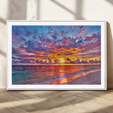 72836-MGV-CV-36X24-Fiery Sunset Beach Wall Art – Panoramic Vibrant Ocean Canvas Print, Dramatic Coastal Decor for Living Room, Bedroom or Office