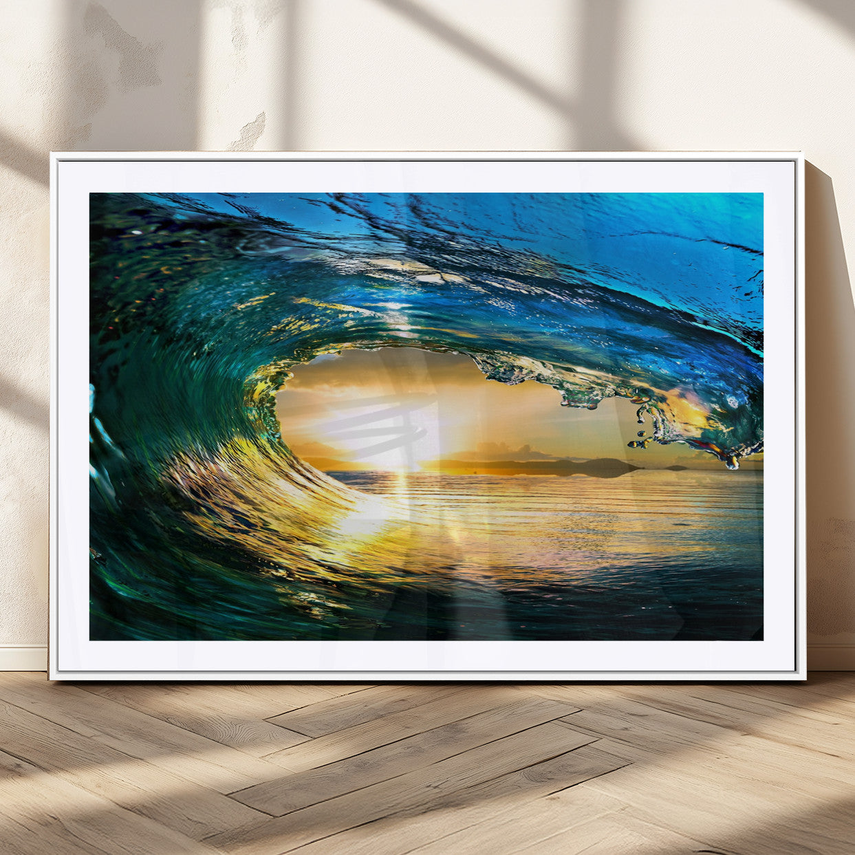 19378-MGV-CV-36X24-Ocean Wave Sunset Wall Art – Vibrant Surf and Golden Horizon Canvas Print, Coastal Seascape Photography for Living Room, Bedroom,