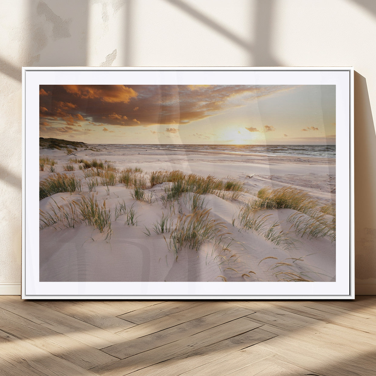 61246-MGV-CV-36X24-Coastal Sand Dunes Wall Art – Serene Beach Sunset Canvas Print with Grasses and Ocean View, Tranquil Seaside Decor for Living Room