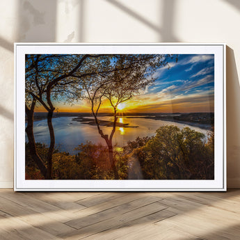 71863-MGC-FP-36x24_White-Lake Sunset Wall Art – Scenic Nature Canvas Print with Trees and Golden Sky, Serene Landscape Decor for Living Room, Bedroom or