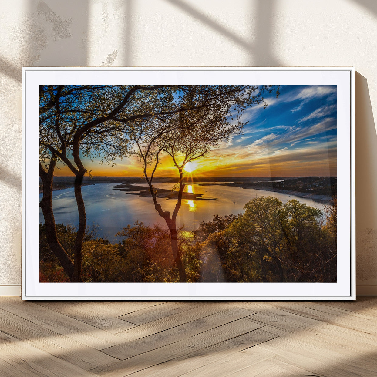 71863-MGV-CV-36X24-Lake Sunset Wall Art – Scenic Nature Canvas Print with Trees and Golden Sky, Serene Landscape Decor for Living Room, Bedroom or
