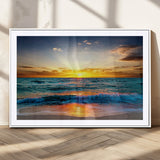 50627-MGV-CV-36X24-Ocean Sunset Wall Art – Serene Beach Canvas Print with Waves and Golden Sky, Coastal Decor for Living Room or Office