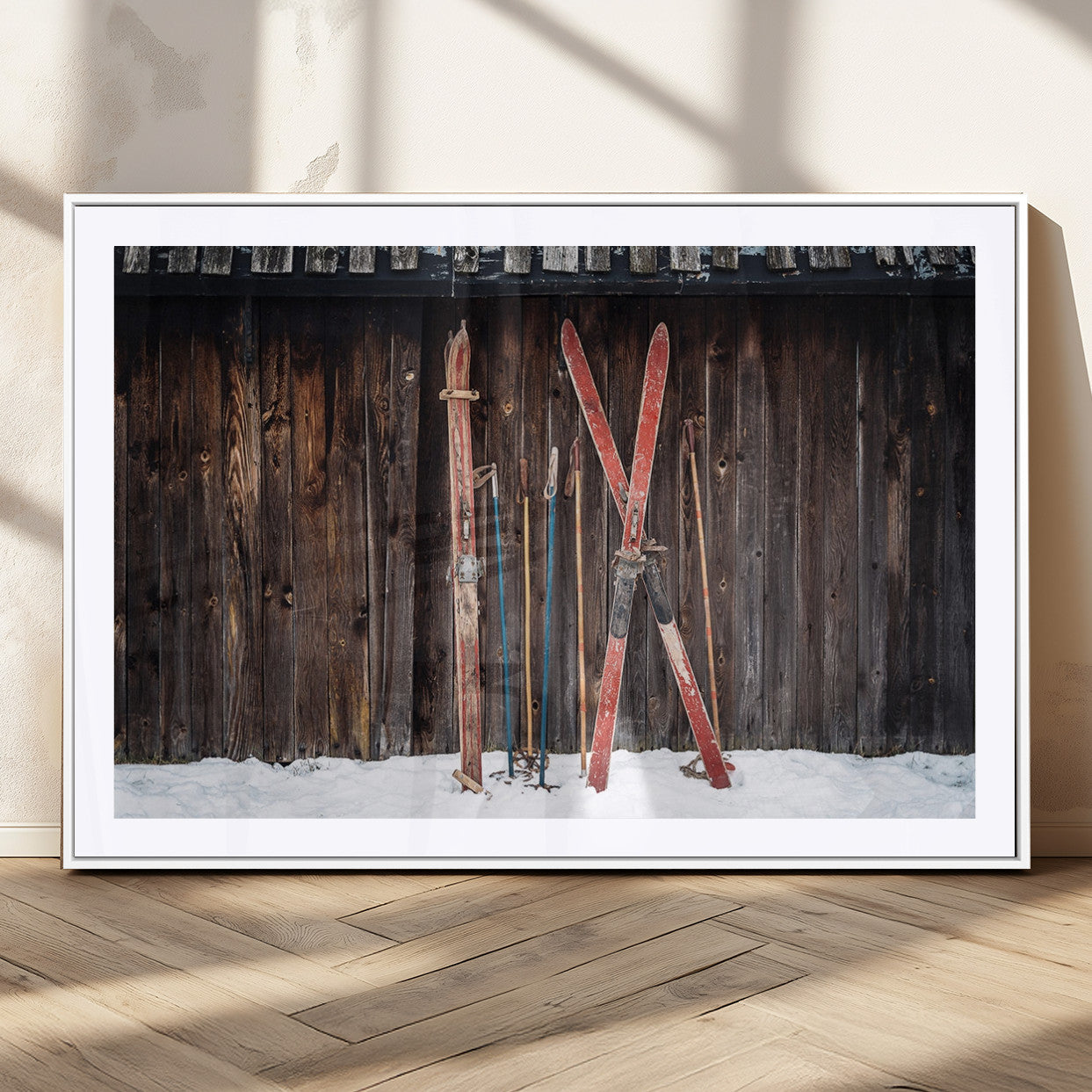 78590-MGV-CV-36X24-Vintage Ski Equipment Wall Art – Rustic Winter Sports Canvas Print, Retro Skiing Decor for Living Room, Office, or Cabin