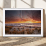 90176-MGV-CV-36X24-Beach Sunset Wall Art – Coastal Sand Dune Canvas Print with Ocean Waves and Dramatic Sky, Seaside Landscape Decor for Living Room