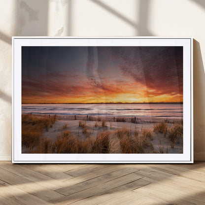 90176-MGV-CV-36X24-Beach Sunset Wall Art – Coastal Sand Dune Canvas Print with Ocean Waves and Dramatic Sky, Seaside Landscape Decor for Living Room