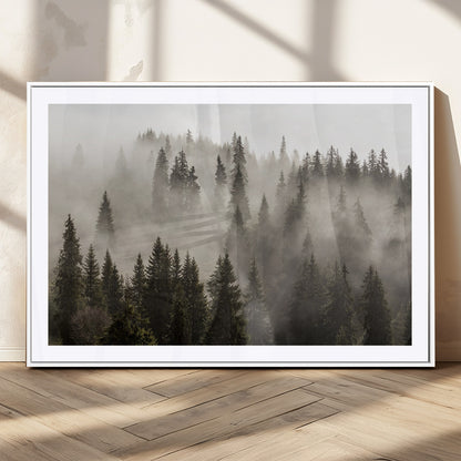 62862-MGV-CV-36X24-Misty Forest Wall Art – Tranquil Pine Tree Canvas Print with Mountain Fog, Nature Landscape Artwork for Living Room, Bedroom, or