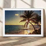 82710-MGV-CV-36X24-Palm Tree Sunset Beach Wall Art – Tropical Ocean Canvas Print, Coastal Paradise Seascape Decor for Living Room or Office Wall