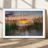 25576-MGV-CV-36X24-Beach Grass Sunset Wall Art – Coastal Sand Dune Landscape Canvas Print, Ocean View Nature Decor for Living Room or Office Wall