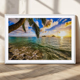 68606-MGC-FP-36x24_White-Tropical Palm Tree Ocean Wall Art – Sunset Beach Seascape Print, Coastal Paradise Decor for Living Room or Office