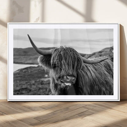 83810-MGC-FP-36x24_White-Highland Cow Wall Art – Black and White Highland Cattle Print, Rustic Farmhouse Animal Decor for Living Room or Office