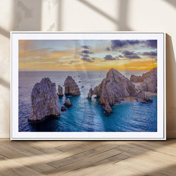 72955-MGV-CV-36X24-Ocean Rock Formation Wall Art – Sunset Coastal Seascape Print, Beach Landscape Decor for Living Room or Office