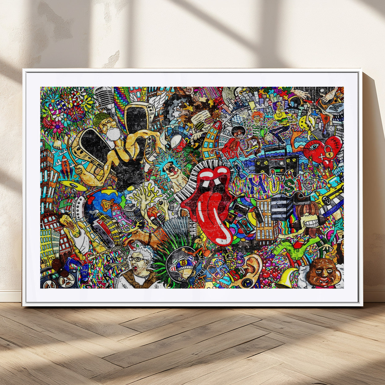 55324-MGV-CV-36X24-Colorful Pop Art Wall Art – Abstract Music and Street Graffiti Canvas Print, Urban Modern Decor for Living Room, Bedroom or Office