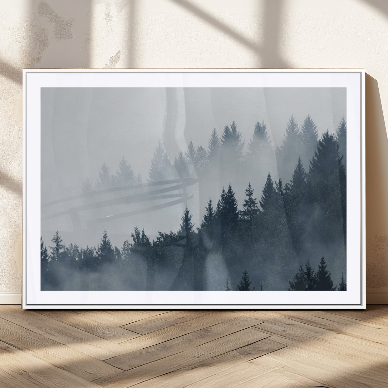 23671-MGC-FP-36x24_White-Misty Forest Wall Art – Serene Foggy Pine Trees Landscape Canvas Print, Tranquil Nature Decor for Living Room, Bedroom or Office