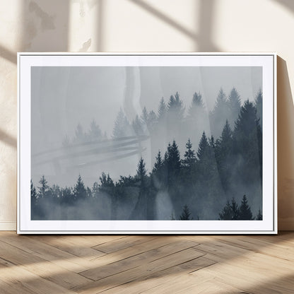 23671-MGC-FP-36x24_White-Misty Forest Wall Art – Serene Foggy Pine Trees Landscape Canvas Print, Tranquil Nature Decor for Living Room, Bedroom or Office