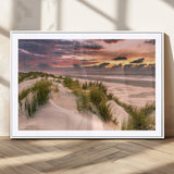 60570-MGV-CV-36X24-Beach Sunset Wall Art – Coastal Sand Dunes and Ocean Horizon Canvas Print, Tranquil Seascape Photography Decor for Living Room or
