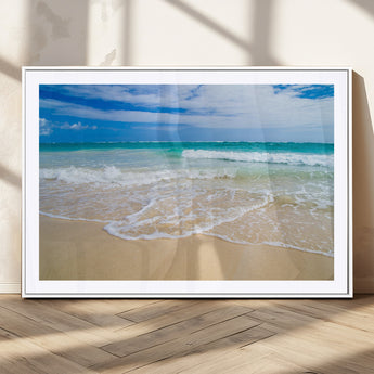 20660-MGV-CV-36X24-Ocean Wave Beach Wall Art – Serene Blue Sea and Sandy Shore Canvas Print, Coastal Landscape Photography Decor for Living Room or