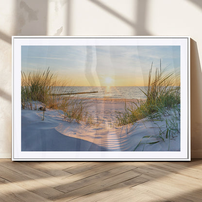 48907-MGV-CV-36X24-Beach Sunset Wall Art – Coastal Sand Dunes and Ocean View Canvas Print, Serene Seaside Landscape Painting for Living Room, Bedroom