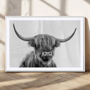 10123-MGV-CV-36X24-Black and White Highland Cow Wall Art – Modern Farmhouse Animal Print, Rustic Scottish Bull Canvas Decor for Living Room, Bedroom,