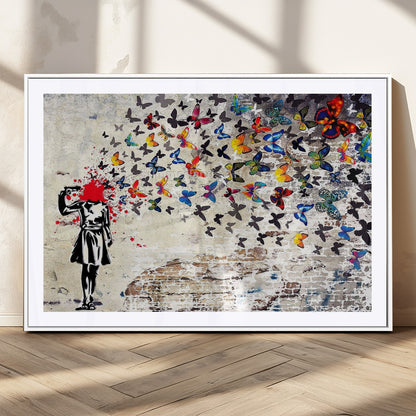 88654-MGV-CV-36X24-Butterfly Explosion Graffiti Wall Art – Street Art Canvas Print, Colorful Butterfly Spray Mural, Modern Abstract Urban Wall Decor