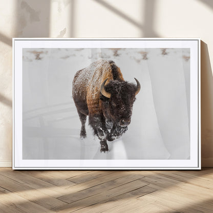 19889-MGV-CV-36X24-Snow Bison Wall Art – Majestic Buffalo Winter Landscape Canvas Print, Rustic Wildlife Photography Decor for Cabin, Lodge, Living