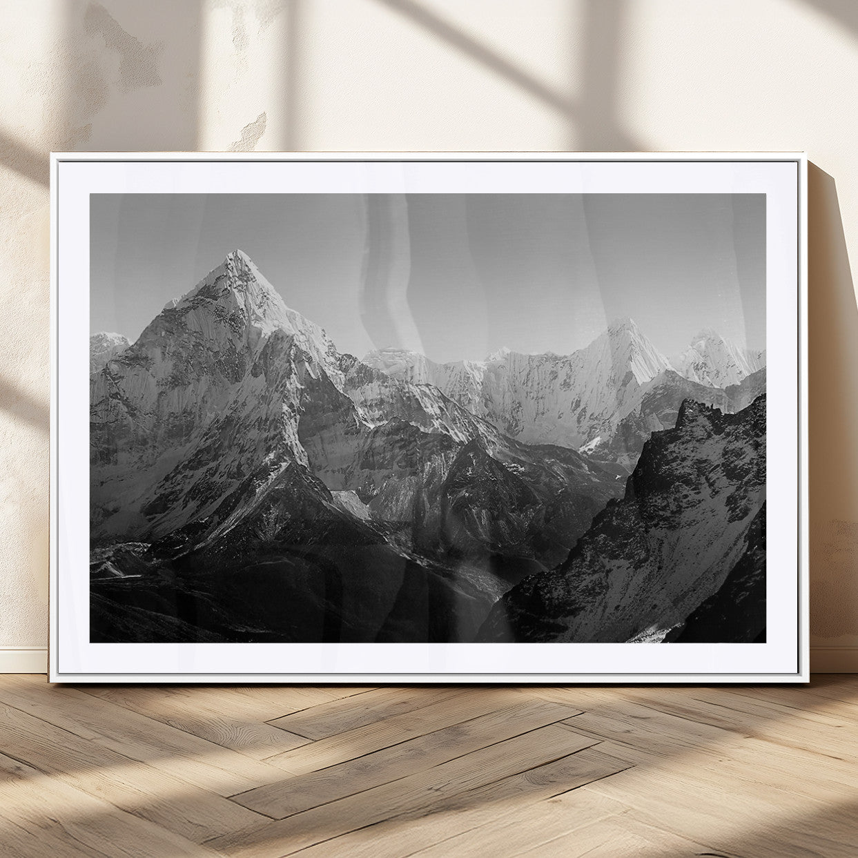 10775-MGV-CV-36X24-Snow Capped Mountain Wall Art – Black and White Canvas Print of Majestic Peaks, Nature Landscape Photography for Office, Bedroom,