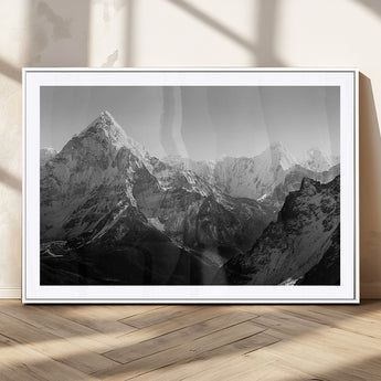 10775-MGV-CV-36X24-Snow Capped Mountain Wall Art – Black and White Canvas Print of Majestic Peaks, Nature Landscape Photography for Office, Bedroom,