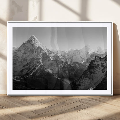 10775-MGV-CV-36X24-Snow Capped Mountain Wall Art – Black and White Canvas Print of Majestic Peaks, Nature Landscape Photography for Office, Bedroom,