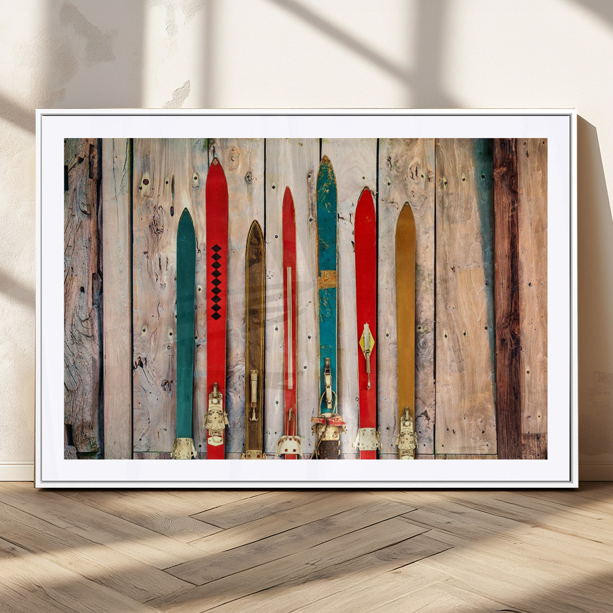 29256-MGV-CV-36X24-Vintage Ski Wall Art – Retro Wooden Skis Rustic Barn Door Canvas Print, Lodge Cabin Winter Sports Decor for Living Room, Bedroom