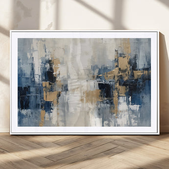 44344-MGC-FP-36x24_White-Abstract Blue and Gold Wall Art – Modern Hand Painted Canvas Print, Contemporary Textured Painting for Living Room, Bedroom or