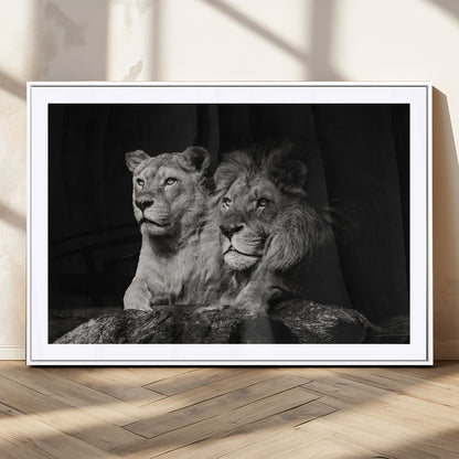 80013-MGV-CV-36X24-Lion and Lioness Wall Art – Black and White Wildlife Photography Canvas Print, African Safari Animal Decor for Office, Bedroom