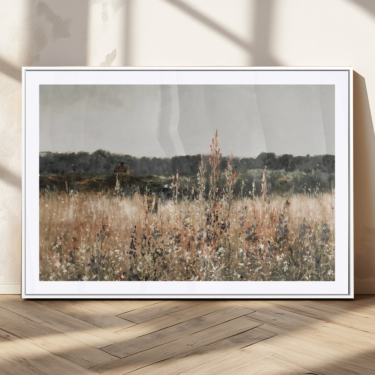 46308-MGC-FP-36x24_White-Wildflower Field Wall Art – Rustic Meadow Landscape Canvas Print, Country Nature Decor for Living Room, Bedroom or Farmhouse