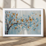 59455-MGC-FP-36x24_White-Butterfly Tree Branch Wall Art – Blue and Yellow Abstract Canvas Print, Modern Nature Artwork for Living Room, Bedroom or Office