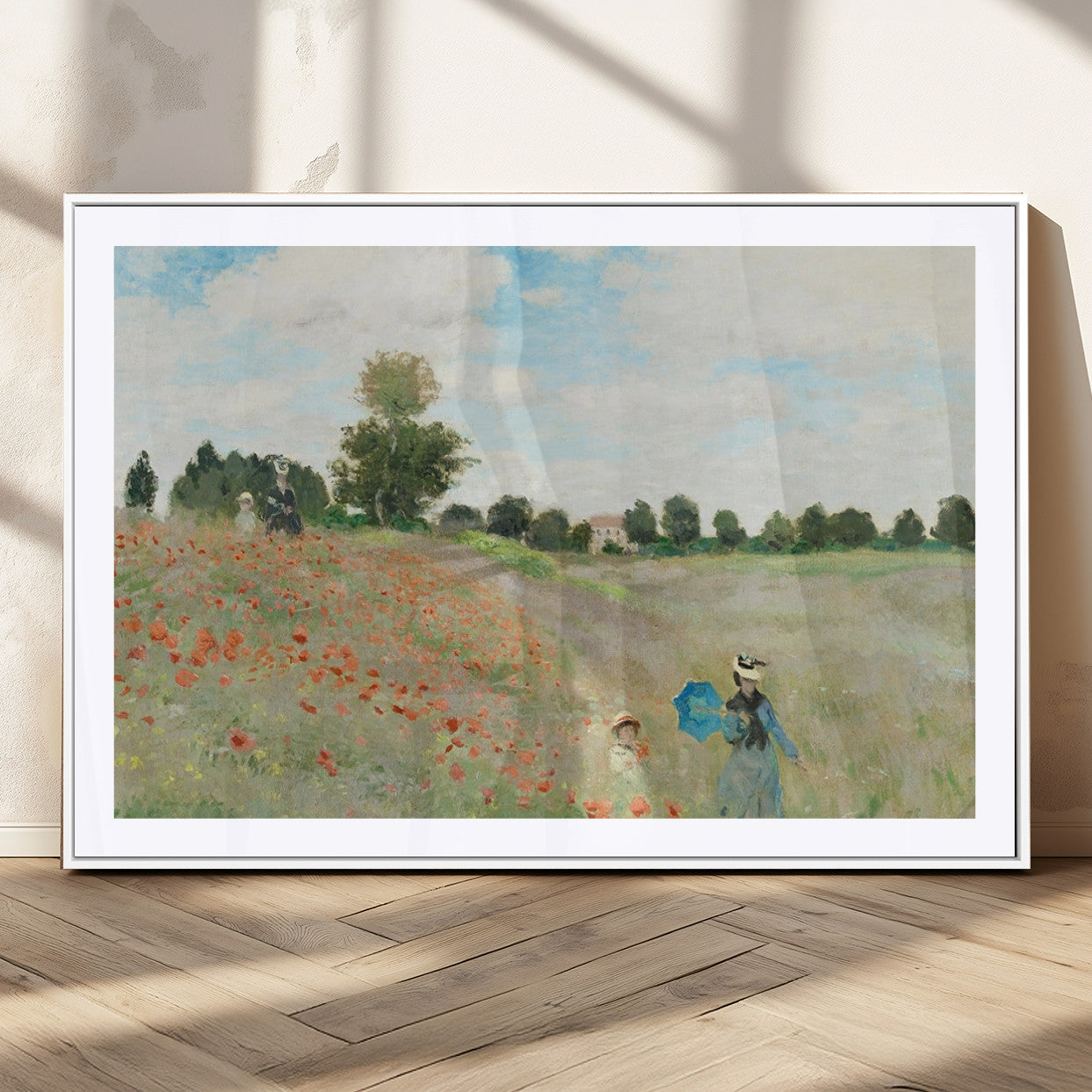 74890-MGC-FP-36x24_White-Monet Poppy Field Wall Art – Impressionist Landscape Canvas Print, Classic French Artwork for Living Room, Bedroom or Office Decor