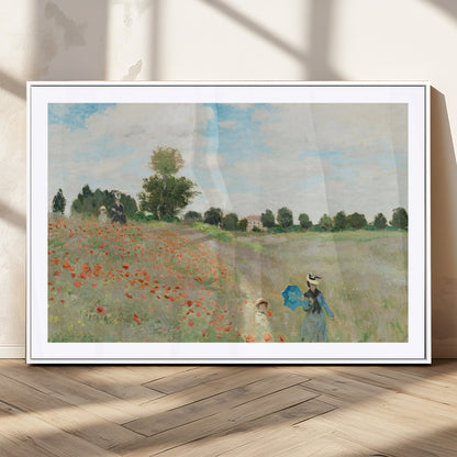 74890-MGC-FP-36x24_White-Monet Poppy Field Wall Art – Impressionist Landscape Canvas Print, Classic French Artwork for Living Room, Bedroom or Office Decor