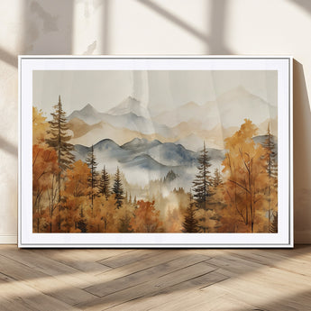 72950-MGC-FP-36x24_White-Autumn Mountain Forest Wall Art – Golden Fall Landscape Canvas Print, Nature-Inspired Home Decor for Living Room, Bedroom or