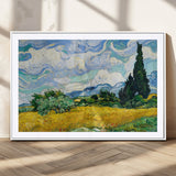 97252-MGC-FP-36x24_White-Wheat Field with Cypress – Van Gogh Wall Art, Impressionist Landscape Canvas Print, Rustic Home Decor for Living Room or Office