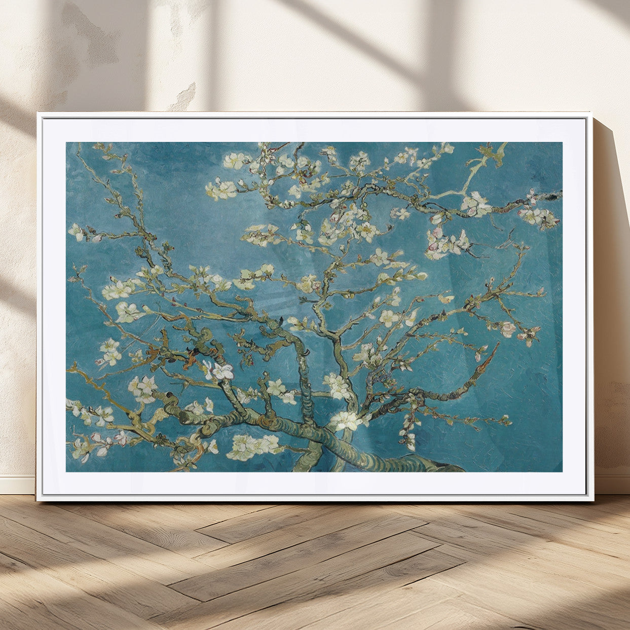 65607-MGC-FP-36x24_White-Almond Blossom Wall Art – Van Gogh Blue Floral Canvas Print, Elegant Impressionist Painting Decor for Living Room, Bedroom or