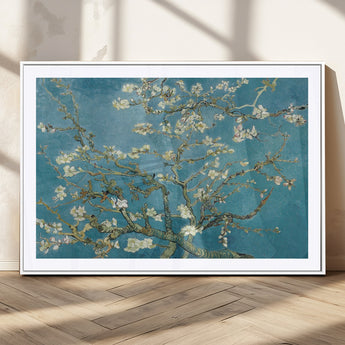 65607-MGC-FP-36x24_White-Almond Blossom Wall Art – Van Gogh Blue Floral Canvas Print, Elegant Impressionist Painting Decor for Living Room, Bedroom or