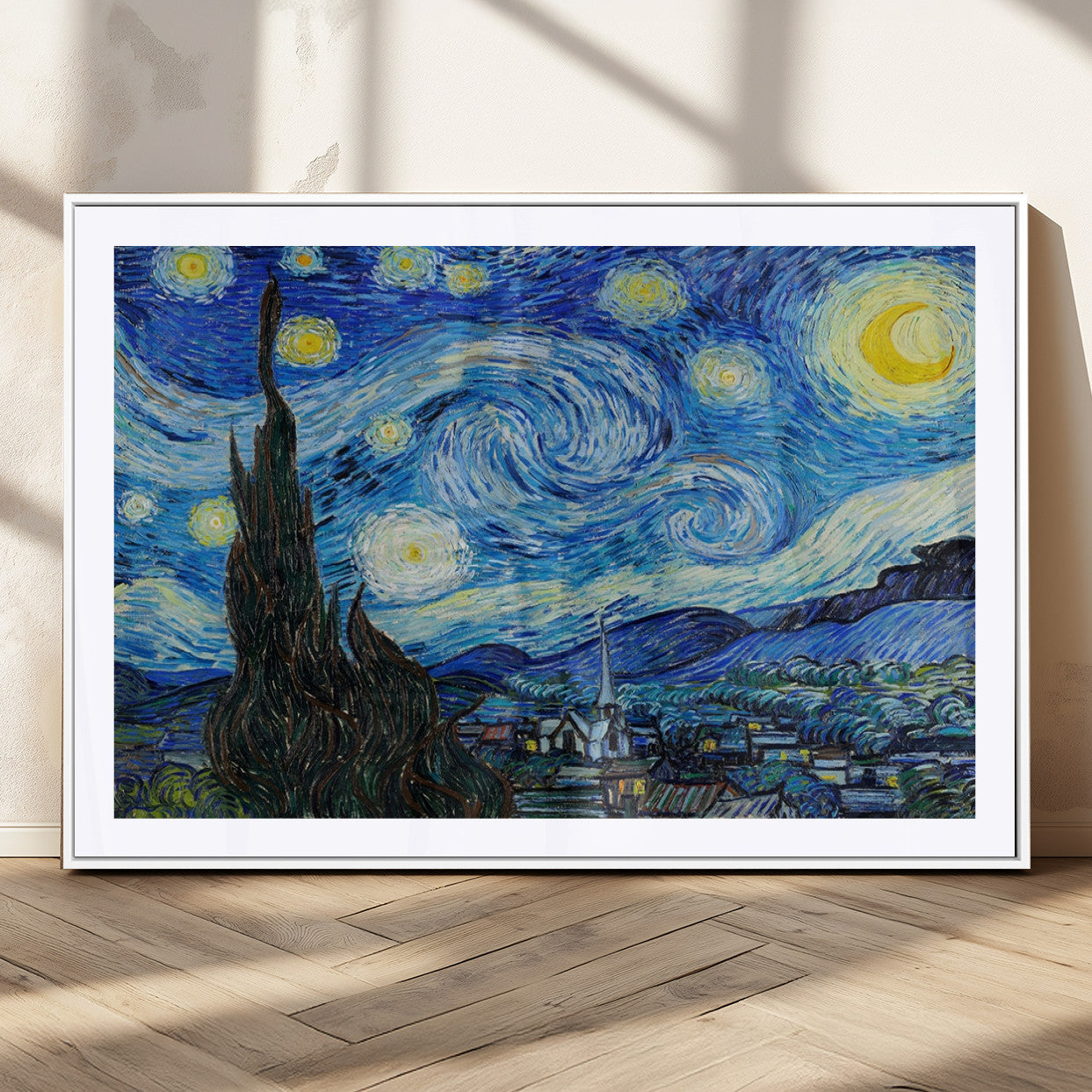 39177-MGC-FP-36x24_White-Starry Night Wall Art – Vincent van Gogh Famous Painting Canvas Print, Timeless Starry Sky Decor for Living Room, Bedroom or
