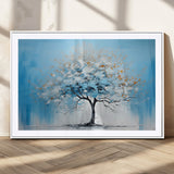 25021-MGC-FP-36x24_White-Abstract Tree Wall Art – Blue and White Canvas Painting with Gold Accents, Modern Nature-Inspired Artwork for Living Room, Bedroom