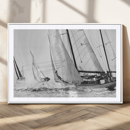 Boat-1-MGV-CV-36X24-Sailboat Racing Wall Art – Nautical Black and White Canvas Print, Ocean Adventure Decor for Office, Living Room or Bedroom