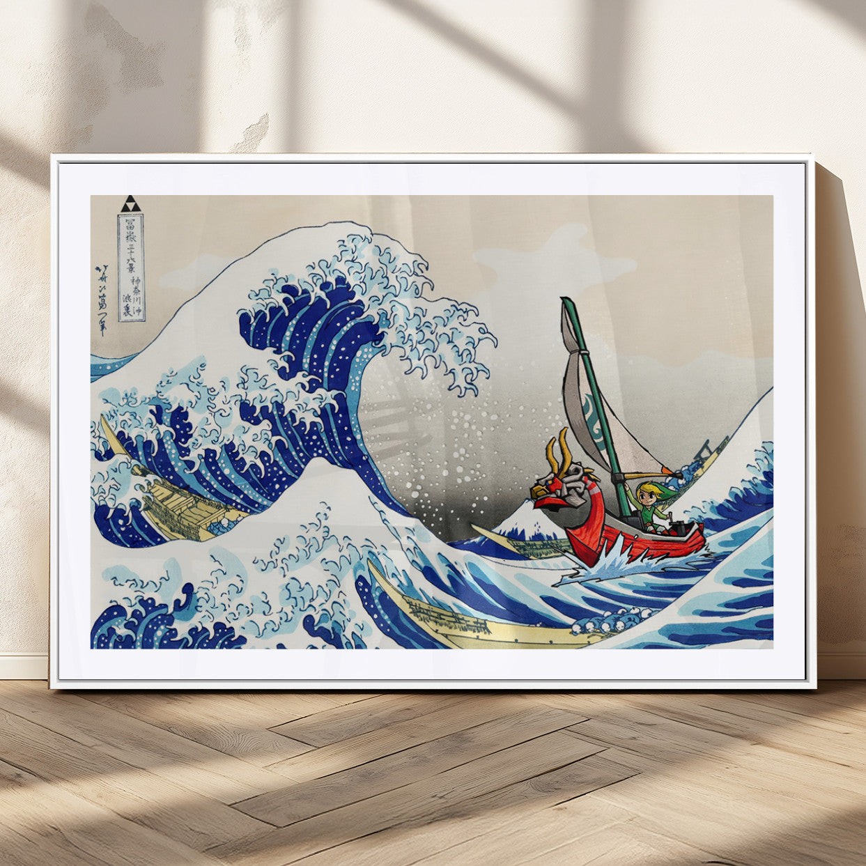 19450-MGC-FP-36x24_White-Great Wave Adventure Wall Art – Japanese Style Ocean Canvas Print, Fantasy Sailing Decor for Living Room, Bedroom or Office