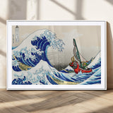 19450-MGC-FP-36x24_White-Great Wave Adventure Wall Art – Japanese Style Ocean Canvas Print, Fantasy Sailing Decor for Living Room, Bedroom or Office