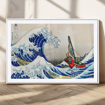 19450-MGC-FP-36x24_White-Great Wave Adventure Wall Art – Japanese Style Ocean Canvas Print, Fantasy Sailing Decor for Living Room, Bedroom or Office