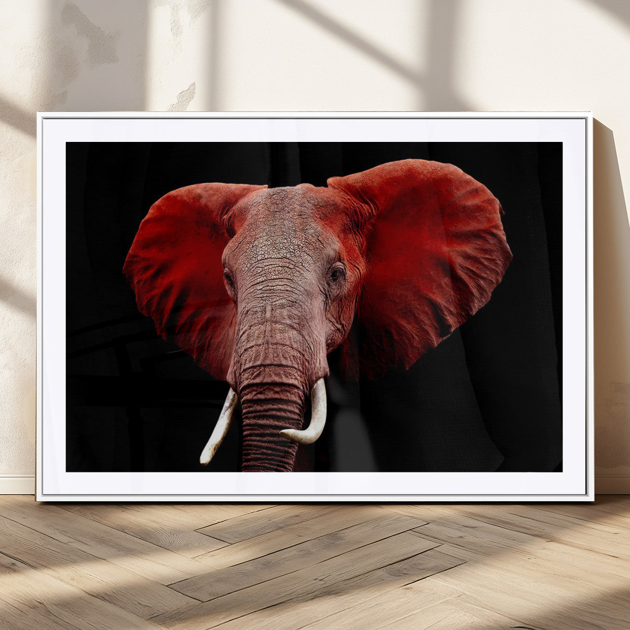 14788-MGC-FP-36x24_White-Red Elephant Wall Art – Bold Wildlife Canvas Print, African Safari Animal Decor for Living Room, Bedroom or Office