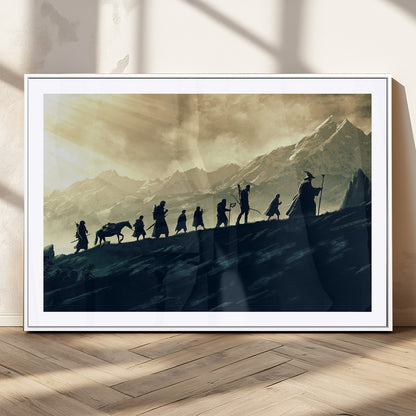 41574-MGC-FP-36x24_White-Fellowship Journey Wall Art – Epic Fantasy Adventure Canvas Print, Mountain Landscape Decor for Living Room, Office or Man Cave