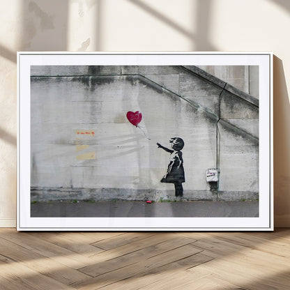 50559-MGC-FP-36x24_White-Banksy Girl with Balloon Wall Art – Famous Street Graffiti Canvas Print, Modern Urban Artwork for Living Room, Bedroom or Office
