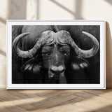 75273-MGV-CV-36X24-Buffalo Wall Art – Black and White African Buffalo Canvas Print, Rustic Wildlife Animal Artwork for Farmhouse, Living Room,