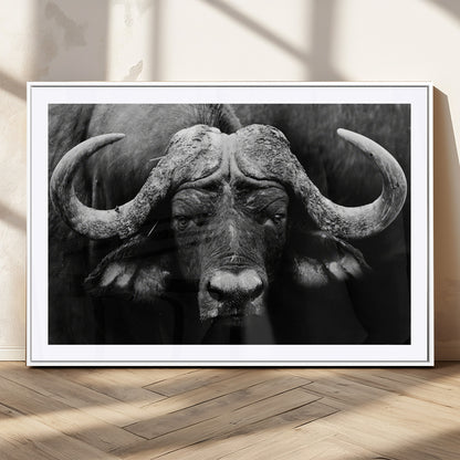 75273-MGV-CV-36X24-Buffalo Wall Art – Black and White African Buffalo Canvas Print, Rustic Wildlife Animal Artwork for Farmhouse, Living Room,