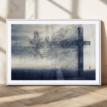 55718-MGC-FP-36x24_White-Surreal Cross Wall Art – Spiritual Faith Canvas Print, Abstract Christian Artwork with Modern Religious Symbol for Living Room,
